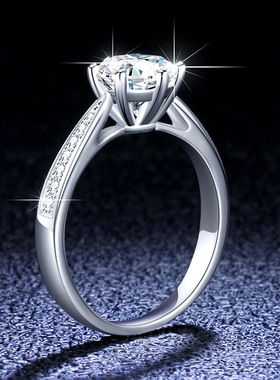 s925纯银戒指莫桑石镀PT950 铂金女士戒子六爪经典皇冠求婚戒饰品