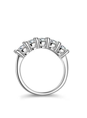 莫桑石戒指女S925银戒指五星公主排戒镀PT950 铂金皇冠戒子珠宝