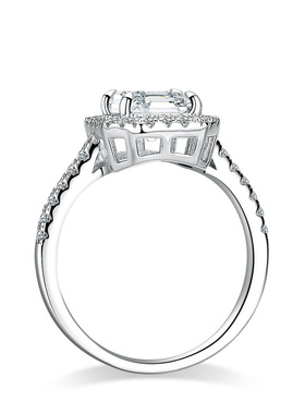 莫桑石戒指S925银镀PT950 铂金宝塔3克拉戒子异形阿斯切时尚指环