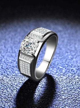 s925纯银镀铂金莫桑石戒指简约大气老板男戒婚戒饰品情人节礼物