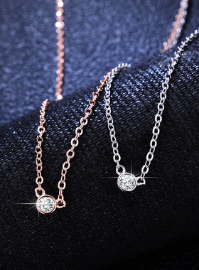 s925纯银吊坠1克拉莫桑石项链时尚小气泡几何镀PT950 铂金锁骨链