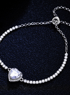 925银手链莫桑石心型简约女款首饰品珠宝镀PT950 铂金饰品礼品