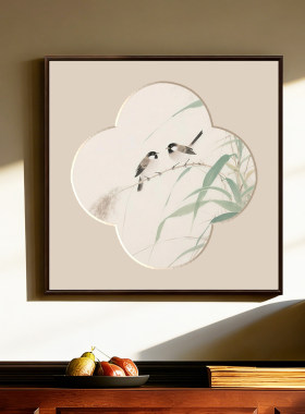 宋代美学花鸟宣纸方形实木框挂画