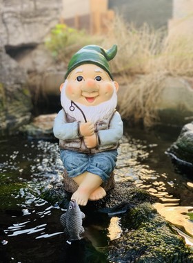 花园布置水池钓鱼精灵树脂假山