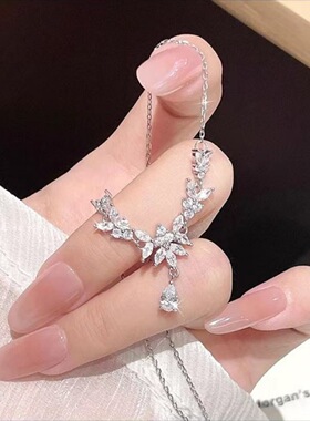 耳边风设计花朵锆石锁骨项链女