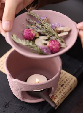 干烤香薰炉陶迷复古手作烤茶炉日式陶瓷熏香鼠尾草烘烤炉蜡烛加热
