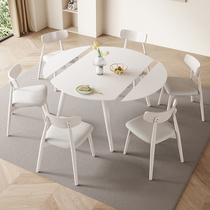 Style cream wind telescopic folded rock plate dining table and chairs square-purpose pure white solid wood variable round table small family type