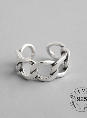 S925 sterling Silver rings for women men Punk Letter Open