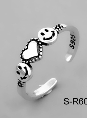 2022 New Vintage Smiling Face Thai Silver Color Ring For