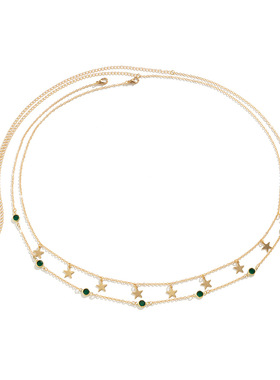 Boho Green Crystal Waist Star Pendant Beads Belly Belt