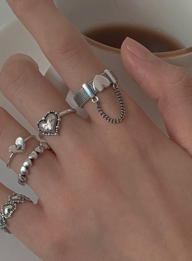 VAGZEB Fashion Hollow Heart Ring Set 7PCS Elegant Vintage