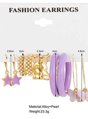 Boho Colorful Star Butterfly Drop Earrings Set For Women