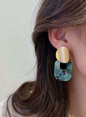 925 Silver Needle Acetate Acrylic Geometric Color Earrings