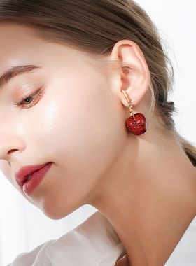 Korea Needle Red Cherry Earrings Apple Earrings Girl Heart