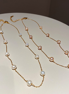 New Fashion 14K Real Gold Pearl Clavicle Chain Necklace for