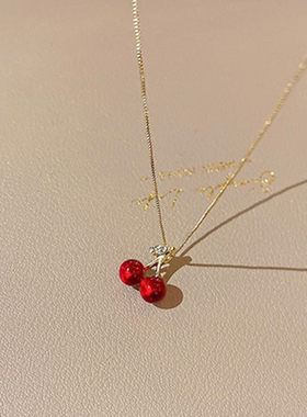 18k Gold Plating Red Cherries Pendant Stainless Steel