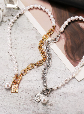 Fashion Chain Pearl Necklace For Women Baroque Pearl Metal