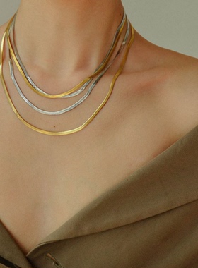 2024 Stainless Steel Snake Blade Necklace Golden Flat Chain