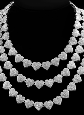 Bling Luxury Paved Crystal Heart Cuban Link Chain Necklace
