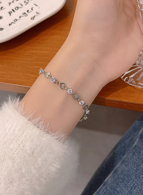 Silver Color Love Heart Crystal Bracelet For Women Korean