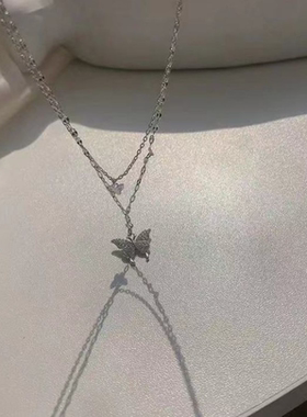 Silver Color Shiny Butterfly Necklace Female Exquisite