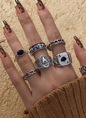 Vintage Silver Color Skull Heart Rings Set For Women Men