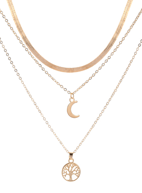 Popular 925 Sterling Silver Triple Layer Necklace Moon