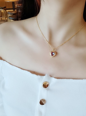 Stainless Steel Blue Ocean Heart Pendant Necklace for Women