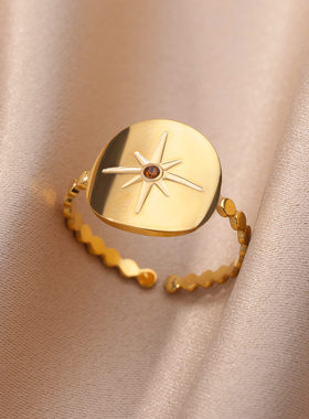 Vintage Pentagram Star Ring For Women Gold Color Stainless