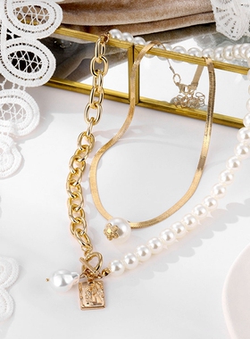 2023 Layered Punk Chain Necklace Key Lock Pendant Metal