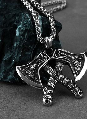 Double Axe Domineering Wolf and Eagle Pendant Necklace