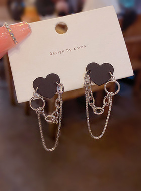 Vintage Black Heart-Shape Earrings 2023 New Trendy Long