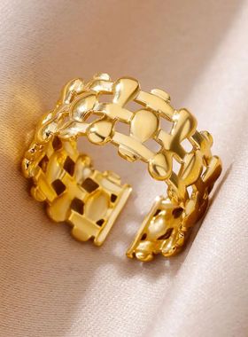 Rings Set for Women Men Stainless Steel Gold Color