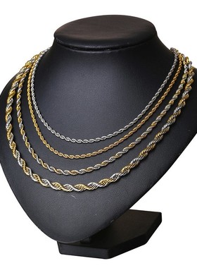 2024 Stainless Steel Rope Chain Men Necklace Gold Color Twis