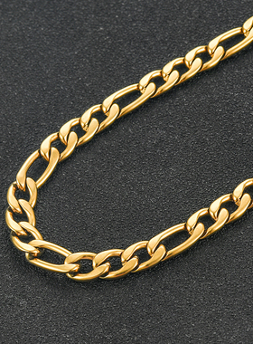 Gold Color Stainless Steel Necklace Figaro Chain for Men