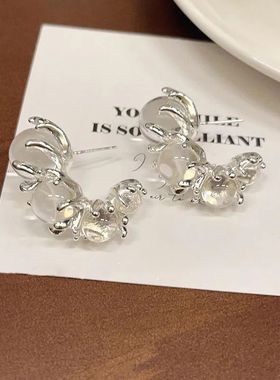 New Trend Silver Color Plated Transparent Round Balls Stud