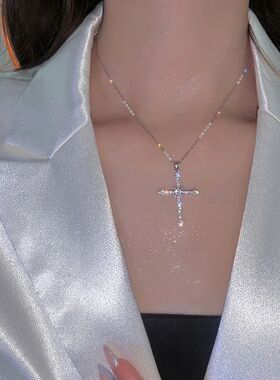 Fashion Women Crystal Zircon Cross Pendant Necklace for
