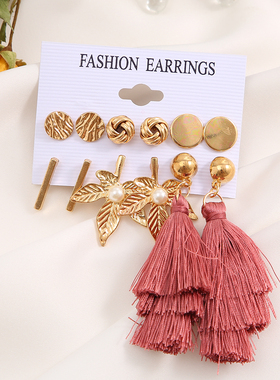 Fashion Colored Metal Oil Drop Hoop Earrings Set Acrylic