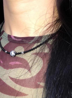 Harajuku Dragon Pattern Black Onyx Beads Necklace for Women