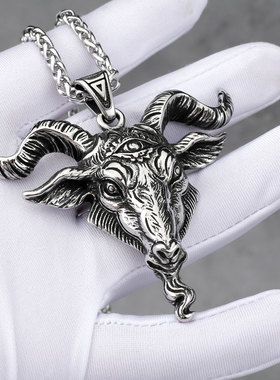 Stainless Steel Lucifer Satan Ram Necklace Men Vintage