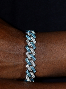 Fashion Pink Blue Iced Out Crystal Prong Cuban Link Chain