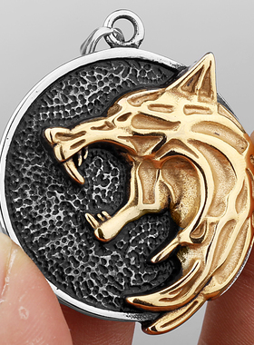 The Wizard Wolf Head Pendant Necklace for Geralt with A The