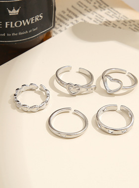 New Fashion Hollow Heart Ring Set 5PCS Elegant Vintage