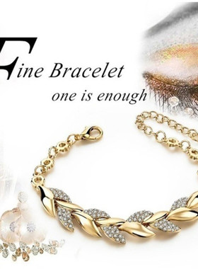 Luxury Gold Plated Crystal Zircon Leaf Woven Chain Bracelet