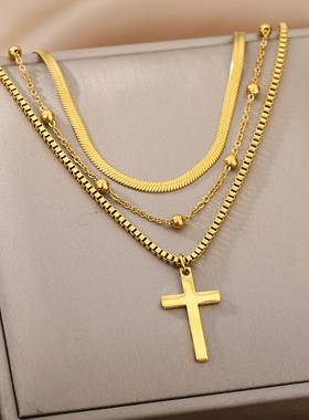 Retro Double Layer Hollow Thick Clavicle Chain Stainless Ste