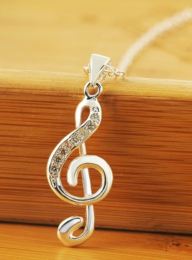 925 sterling Silver crystal Elegant musical note Pendant