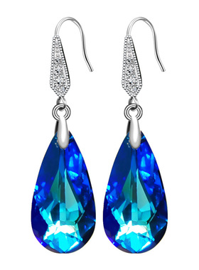 Luxury Drop Blue Crystal Drop Earrings for Women Silver