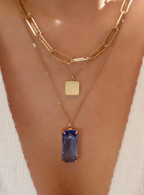 Vintage Multi-layered Stainless Steel Square Necklace For