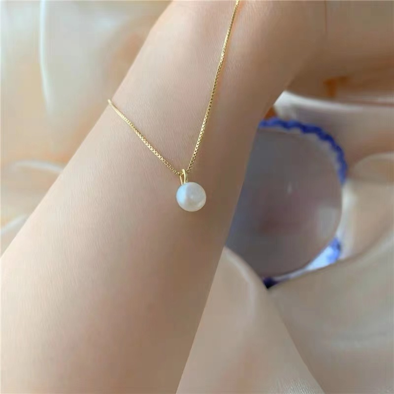 New 925 Sterling Silver Pearl Necklace Simple Style Round - 图3