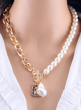 Fashion Chain Pearl Necklace For Women Baroque Pearl Metal
